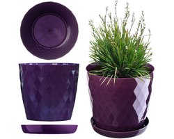 KADAX Bloempot met Schotel, Plantenpot voor Bloemen, Planten, Kruidenplanten, binnen, Plantenbak van Kunststof, decoratieve Pot, Planter (18 cm, violet)