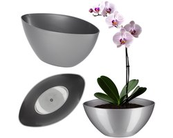 KADAX Bloempot, ovale bloempot, sierpot van kunststof, bloempot, decoratie, plantenpot voor binnen, bloemen en planten, balkon, bloembak, moderne vorm (30 x 14 cm, zilver)