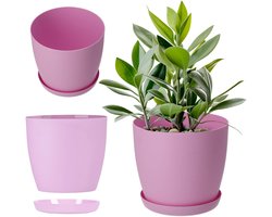 KADAX Bloempot, plantenbak met onderzetter, ronde bloembak van kunststof, matte pot voor cactus, varens, glanzende buitenpot voor balkon, woning en terras ( 20 cm, roze)