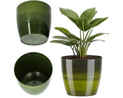 KADAX Bloempot, plantenbak, ronde bloembak van kunststof, pot voor cactus, varens, glanzende buitenpot voor balkon, woning en terras ( 16 cm, groen)