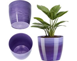 KADAX Bloempot, plantenbak, ronde bloembak van kunststof, pot voor cactus, varens, glanzende buitenpot voor balkon, woning en terras ( 18 cm, violet)