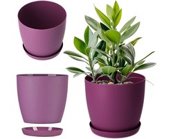 KADAX Bloempot, plantenpot met onderschotel, ronde bloempot van kunststof, matte pot voor cactussen, varens, glanzende bloempot voor balkon, woning en terras (diameter 20 cm, paars)