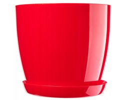 Kadax bloempot, plantenpot met onderschotel, ronde bloempot voor binnenshuis, elegante sierpot van kunststof, bloempot voor bloemen en planten, lichtgewicht plantenpot (Ø 16 cm, rood)
