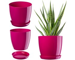 Kadax bloempot, plantenpot met onderschotel, ronde bloempot voor binnenshuis, elegante sierpot van kunststof, bloempot voor bloemen en planten, lichtgewicht plantenpot (Ø 23 cm, amarant (donker paarsrood))