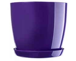 Kadax bloempot, plantenpot met onderschotel, ronde bloempot voor binnenshuis, elegante sierpot van kunststof, bloempot voor bloemen en planten, lichtgewicht plantenpot (Ø 28 cm, paars)