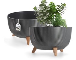 Kadax Bloempot, van kunststof, met drie insteeksteunen, rond, bloemenschaal, plantenbak, bloembak, voor balkon, woonkamer, 40 cm diameter, antraciet