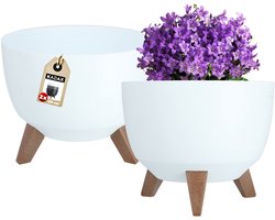 KADAX Bloempot van kunststof met drie insteeksteunen, ronde bloemenschaal, plantenbak, bloembak, plantenbak voor balkon, woonkamer (pak van 2 x 29 cm diameter, wit)
