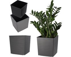 KADAX Bloempot van kunststof, weerbestendige tuinpot voor balkon, terras, binnen, lichte pot met inzet, plantenpot, bloempot (grafiet, hoogte: 41,5 cm)