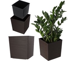 KADAX Bloempot van kunststof, weerbestendige tuinpot voor balkon, terras, binnen, lichte pot met inzet, plantenpot, bloempot (mokka, hoogte: 41,5 cm)
