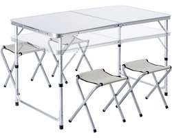 KADAX Campingmeubelset: klaptafel met 4 in hoogte verstelbare stoelen, multifunctioneel (zilver en wit)