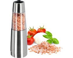 KADAX Elektrische zout- en pepermolen, navulbare kruidenmolen van roestvrij staal met keramische maalwerk, zout en peperstrooier, op batterijen werkende grinder (zilver)