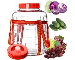 KADAX Fermentatieballon, 5 liter, glazen ballon met deksel van kunststof, wijnballon, glazen gistballon, universeel glas, komkommerglas, voorraadglas, bewaarglas, fermentatiecontainer, inmaakglas