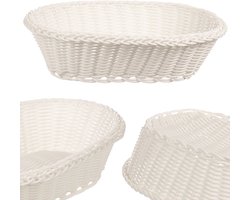 KADAX Gevlochten mand, broodmand van polypropyleen, fruitmand, voedselmand in 3 verschillende kleuren, ontbijt gevlochten mand, bestekmand, opbergmand (crème, ovaal)
