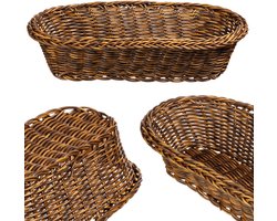 KADAX Gevlochten mand, broodmand van polypropyleen, fruitmand, voedselmand in 3 verschillende kleuren, ontbijt gevlochten mand, bestekmand, opbergmand (bruin, langwerpig)