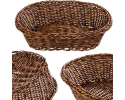 KADAX Gevlochten mand van polypropyleen, fruitmand, voedselmand in 3 verschillende kleuren, opbergmand (bruin, ovaal)