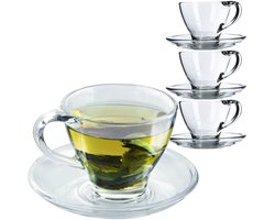 KADAX Glazen Kopjes Met Onderzetter, 200 ml/250 ml, Transparant, Theekop, Koffiekopjes, Schotel, Glazen Mok, Hannah / 4 Stuks