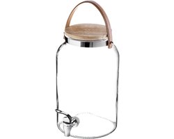 KADAX Glazen pot 5,6L met houten deksel + leer