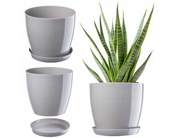 Kadax Grijze Kunststof Pot met Schotel - 18cm - Stijlvol & Duurzaam