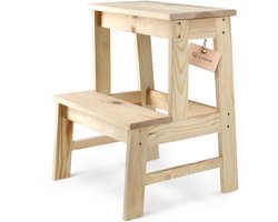 KADAX Houten kruk, voetenbank van natuurlijk ongelakt grenenhout, voetensteun in 3 verschillende modellen, barstoel, opstapkruk, kruk, kruk, houten kruk (ladder 2 treden)