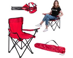 KADAX Klapstoel, lichte campingstoel, vouwstoel met armleuning en bekerhouder, visstoel, reisstoel, praktische visstoel, picknickstoel, rood