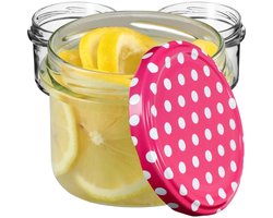 KADAX Kleine inmaakpotten, 235 ml, potten diameter 82, kleine potten voor honing en specerijen, jampotten met deksel, luchtdichte potten om cadeau te geven (roze gestippeld, 10 stuks)