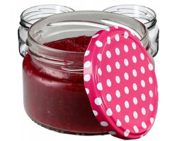 KADAX Kleine inmaakpotten, 250 ml, jampotten met deksel, luchtdichte potten om cadeau te geven, mini-potten voor honing en specerijen (10 stuks, roze gestippeld)