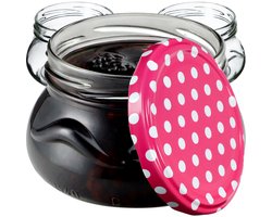 KADAX Kleine inmaakpotten, 300 ml, miniatuurpotten voor honing en specerijen, jampotten met deksel, luchtdichte potten om cadeau te geven (roze gestippeld, 10 stuks)