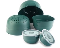 KADAX Kommenset 5-delig met deksel, slakommen, plastic kommen voor het bewaren van gerechten, fruitschalen, stapelbare serveerschalen, mengkommen (groen)