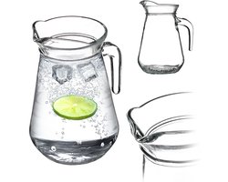 KADAX Kruk, glazen kan, glazen kan van robuust glas 1,3 l, waterkan met uitloop en handige handgreep, glazen karaf voor koude dranken, sap, melk, ijsthee, transparant (Teddy)