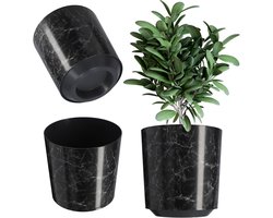 KADAX Kunststof bloempot - 3 maten - 5 verschillende motieven - decoratieve plantenpot - uv-bestendig (diameter 19,5 cm, zwart marmer)