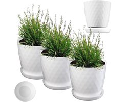 KADAX Kunststof bloempot, set van 3, duurzame plantenpot met schotel, decoratieve plantenbak in verschillende kleuren voor binnen (wit, 18 cm)