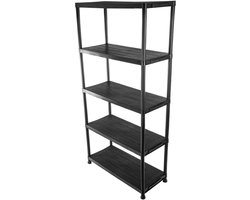 KADAX kunststof rek 183 x 89 x 39 cm, in elkaar te zetten kunststof rek, rek voor zware lasten met 5 legplanken, kelderrek voor de werkplaats, opbergrek, werkplaatsrek (zwart)