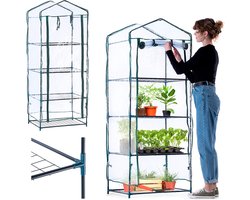 KADAX Kweekkas met 4 verdiepingen, 68 x 48 x 170 cm, kleine foliekas voor balkon, terras en tuin, kleine balkonkas met PVC-deksel