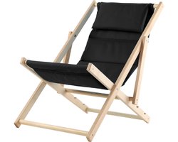 KADAX Ligstoel, strandstoel van hout, zonnebed tot 120 kg, ligstoel van beukenhout, houten klapstoelen, strandstoel, klapstoel voor strand, houten ligstoel (met hoofdsteun, zwart)