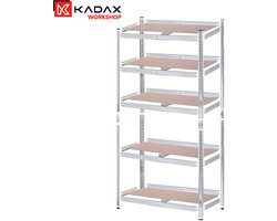 KADAX Metalen rek, kelderrek van metaal, rek voor zware lasten voor tuingereedschap, stabiel werkplaatsrek met 875 kg draagvermogen, garagerek voor auto-onderdelen, reksysteem, opbergrek (zilver, 180