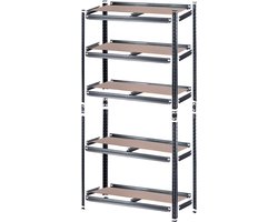 KADAX Metalen rek, kelderrek van metaal, rek voor zware lasten voor tuingereedschap, stabiel werkplaatsrek met 875 kg draagvermogen, garagerek voor auto-onderdelen, reksysteem, opbergrek (zwart, 180 x