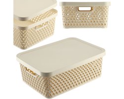 KADAX Opbergmand, mand met deksel, opbergkist, opbergdoos van plastic, moderne plankmand, container met ventilatiegaten (12 l, beige)