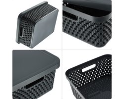 KADAX Opbergmand, mand met deksel, opbergkist, opbergdoos van plastic, moderne plankmand, container met ventilatiegaten (set van 3: 4,5L, 12L, 18L, grijs)