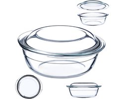 KADAX Ovenschaal van hittebestendig glas, vuurvast glas, glazen braadpan met deksel en handgrepen, servies om te braden, oven, elektrisch fornuis, voor lasagne, vlees, transparant (rond, 2,2 liter)