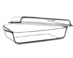 KADAX Ovenschaal van hittebestendig glas, vuurvast pot, glazen braadpan met deksel en handgrepen, servies om te braden, oven, elektrisch fornuis, voor lasagne, vlees, transparant (rechthoek, 3,95 l)