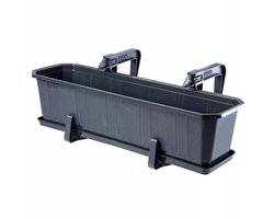 KADAX Plantenbak met onderzetter, rechthoekige bloempot van kunststof, voor binnen en buiten, voor balkon, terras en vensterbank (60 cm, met handgrepen,antraciet)