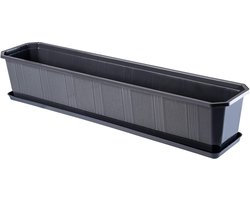 KADAX Plantenbak met onderzetter, rechthoekige bloempot van kunststof, voor binnen en buiten, voor balkon, terras en vensterbank (80 cm, antraciet)