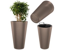 KADAX plantenbak Ø 29,5 x H 49 cm, moderne bloembak met binnenpot & geribbeld design, grote plantenpot van kunststof (bruin)