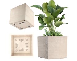 KADAX Plantenbak van kunststof, 39 x 39 cm, 7 kleuren, vierkante bloempot, bloempot met wieltjes, plantenbak met afvoerkurk (lat, houtlook)