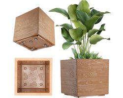 KADAX Plantenbak van kunststof, 39 x 39 cm, 7 kleuren, vierkante bloempot, bloempot met wieltjes, plantenbak met afvoerkurk (lichtbruin, houtlook)