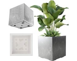 KADAX Plantenbak van kunststof, 39x39cm, 7 kleuren, vierkante bloempot, bloempot met wieltjes, plantenbak met afvoerkurk, betonlook, grijs
