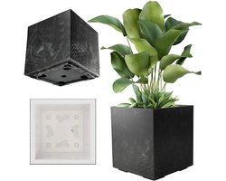 KADAX Plantenbak van kunststof, 39x39cm, 7 kleuren, vierkante bloempot, bloempot met wieltjes, plantenbak met afvoerkurk, betonlook, zwart