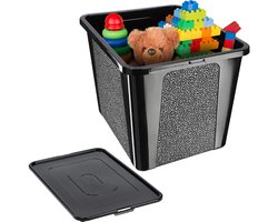 KADAX Rechthoekige opbergdoos met deksel, opbergcontainer, stapelcontainer, plastic doos, kunststof doos, ruimtebesparende opbergdoos (30 l, zwart)