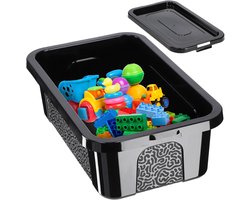 KADAX Rechthoekige opbergdoos met deksel, opbergcontainer, stapelcontainer, plastic doos, kunststof doos, ruimtebesparende opbergdoos (4,5 l, zwart)