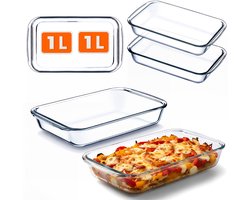 KADAX rechthoekige ovenschaal van glas, 2-delig, vaatwasmachinebestendige gasovenschaal (1L)